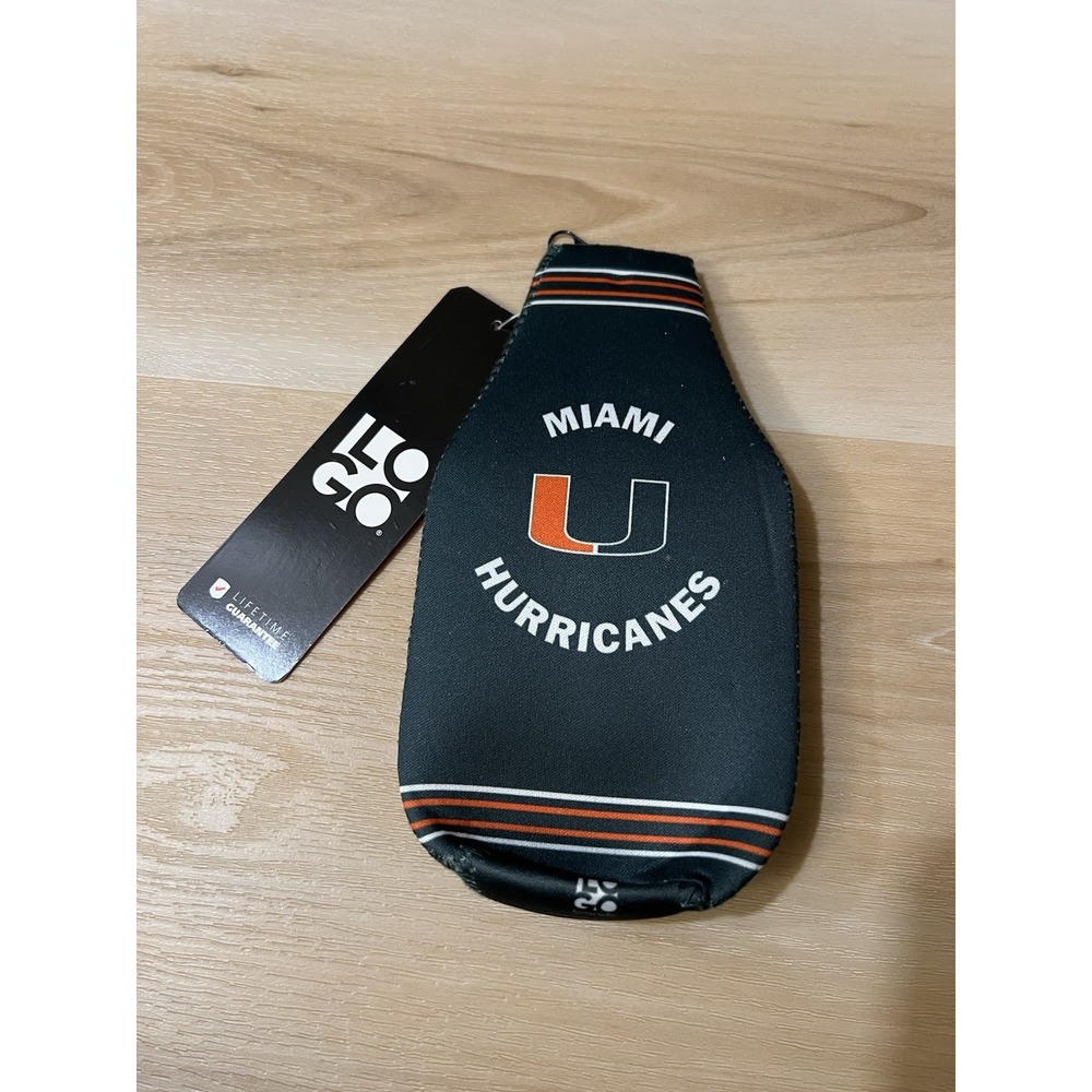 University of Miami Hurricanes Neoprene Bottle Holder Coozie Koozie Cooler Zip